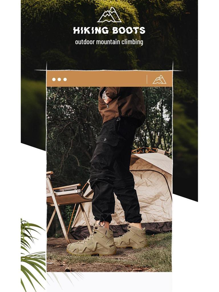 Męskie ultralekkie wodoodporne buty trekkingowe i taktyczne typu high-top - oddychające buty outdoorowe bojowe i pustynne