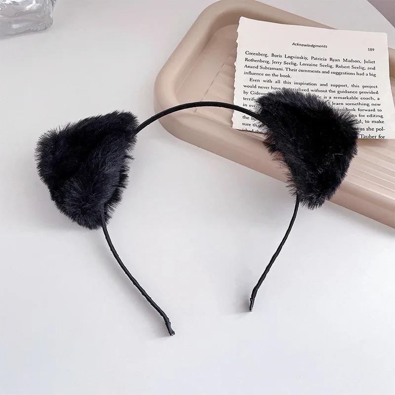 

Плюшевый ободок с кошачьими ушками для женщин, мультяшная плюшевая повязка для волос, аниме косплей, милый ободок для умывания лица, головной убор, аксессуары для волос для девочек