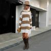 Casual Fashionable and Elegant Autumn and Winter Long-sleeved Striped Long Sweater Dress Women's Models