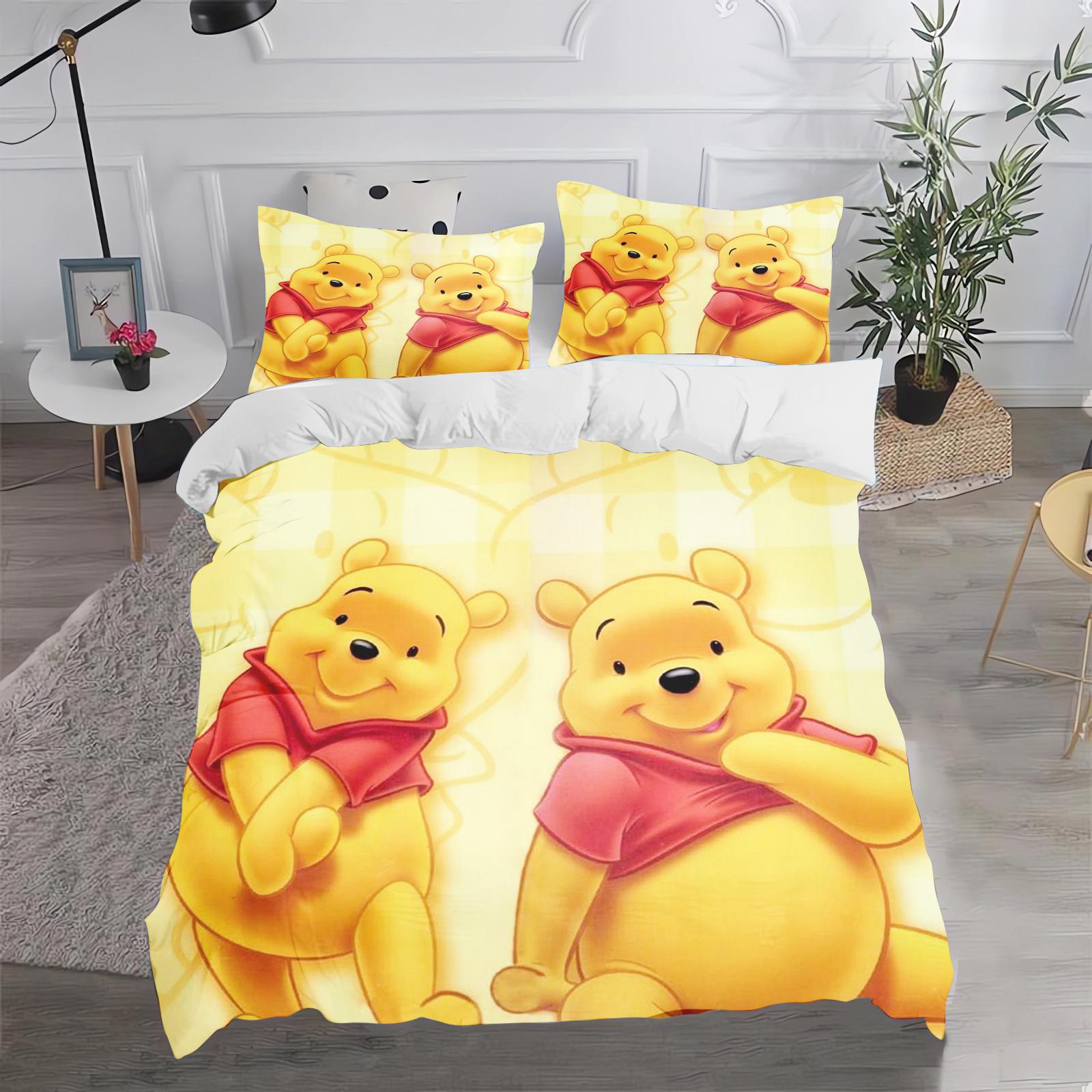 

Winnie The Pooh Bedding Set Polyester Cute Printed Cartoon Quilt Cover 3-Piece Set 1Duvet Covertwin Children 140x210cm