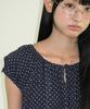Ronron Button Puff Shirring Dress Navy Dot