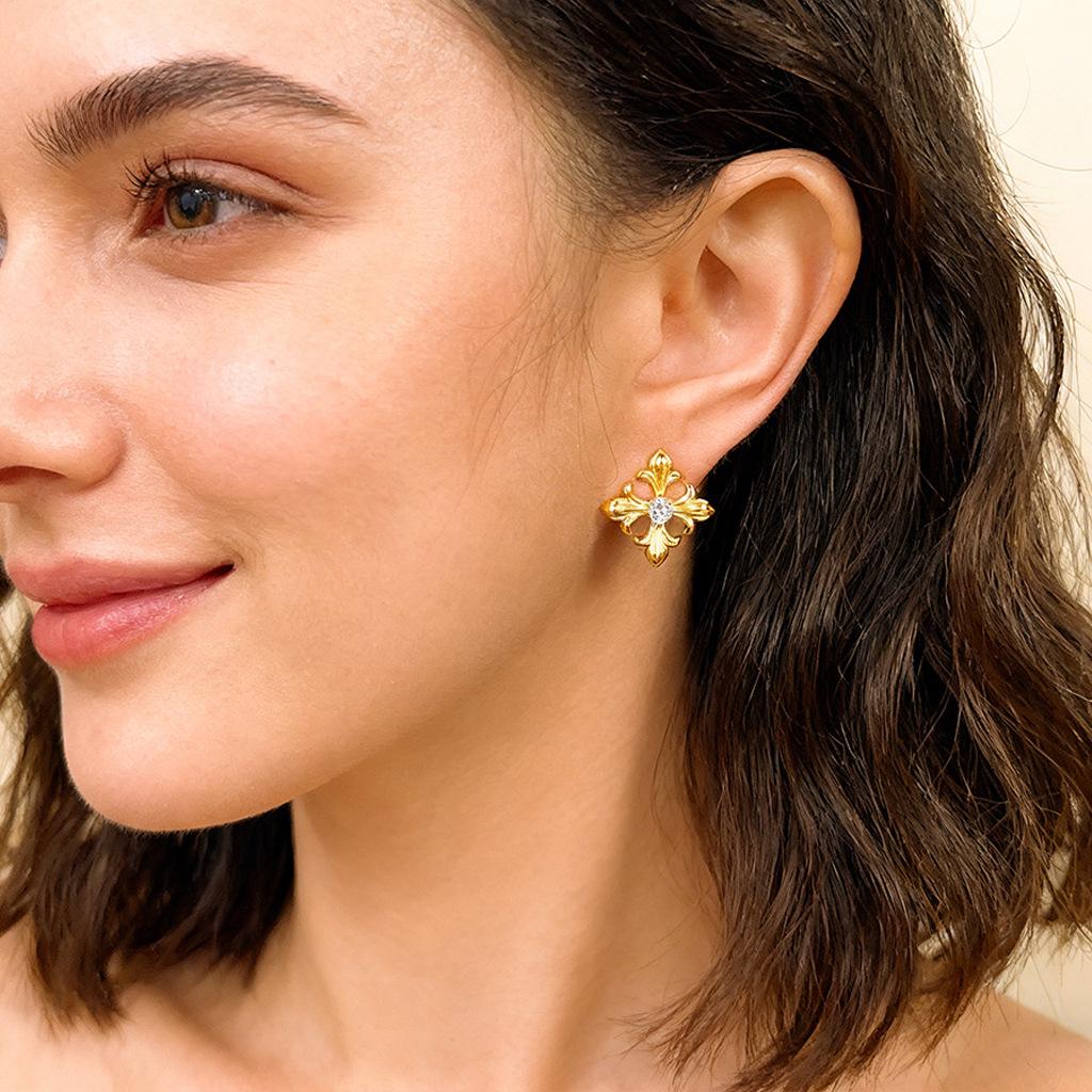 Europejskie i Amerykańskie Kolczyki Sztyfty Koronkowe z Cyrkoniami: Eleganckie, Uniwersalne, Luksusowe Akcesoria Mody