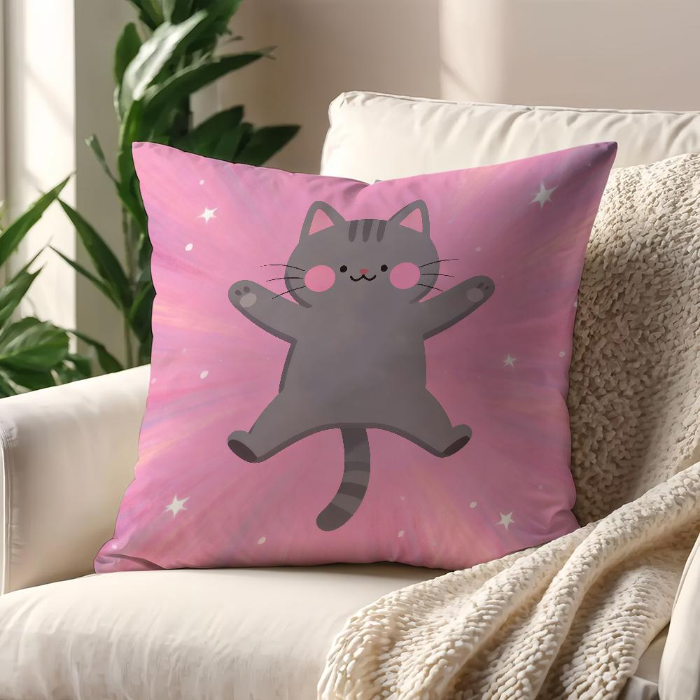 Cartoon Pink Cat Star Cute Cushion Cover Pillow Cover Decoration Room Home Sofa Living Office Car Nordic Simplicity