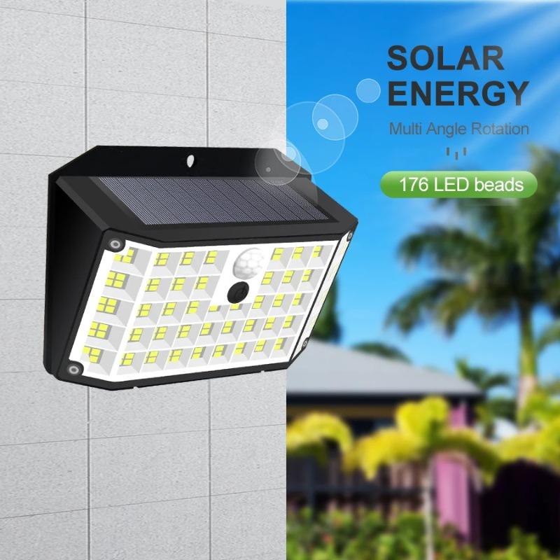 176 LED Solar Lights Outdoor Waterproof Motion Sensor Solar Powered Flood Lights Security Wall Lights 3 Modes Yard Deck Garden