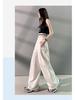 Women's American Style Green Wide-Leg Workwear Pants - Summer Loose Fit, Thin, Floor-Length, Casual 2026.