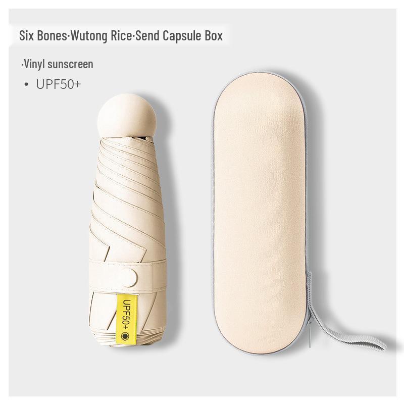 Compact Capsule Umbrella with UV Protection and Black Glue Sunshade