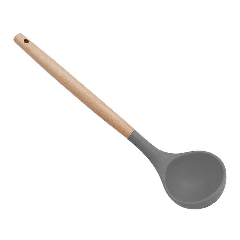 

Силиконовый ковш с антипригарным покрытием, ложка для супа с деревянной ручкой, термостойкая ложка для каши, половник для риса, сервировочная ложка для приготовления пищи серый