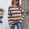 Oversize Women Loose Stripe Sweatshirt Sweater Round Neck Tshirt