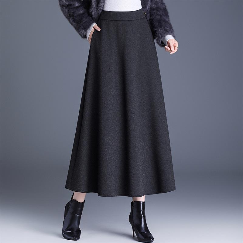 2025 Autumn/Winter Wool Cashmere High-Waisted A-Line Pocket Skirt, Mid-Length.