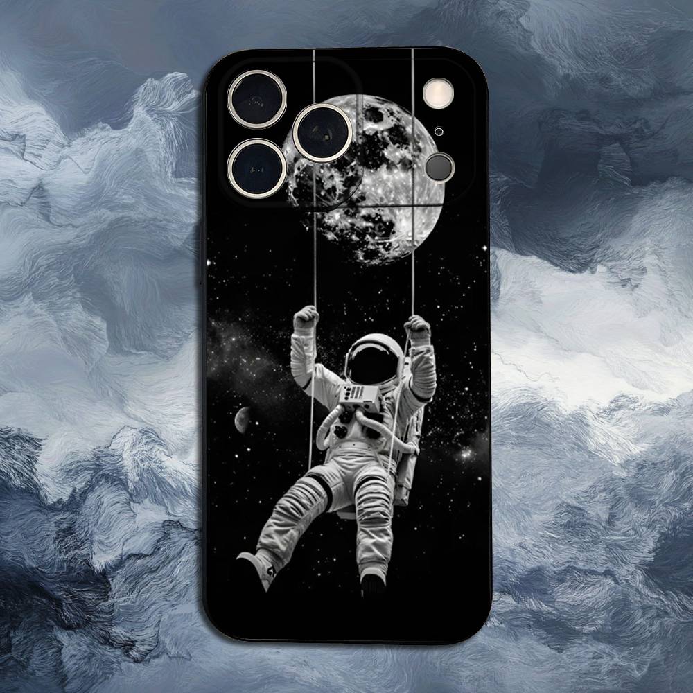 Cute Astronaut For iPhone 12,14,13,15,16,11,17,X,Mini,XR,SE,XS,Plus,Pro,Max,8,7,Soft Silicone Black Case