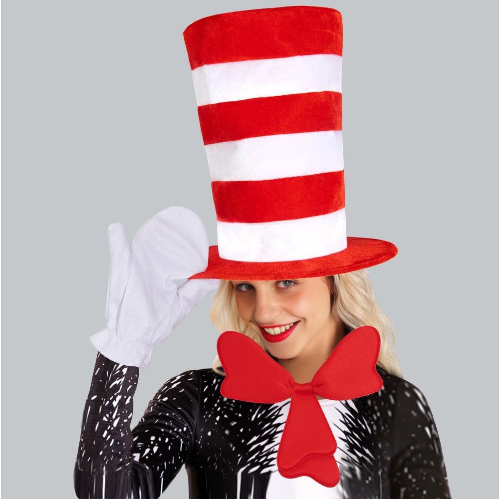 Dr Cat Seuss In The Hat Cosplay Set With Bow Tie Gloves For Costume Christmas