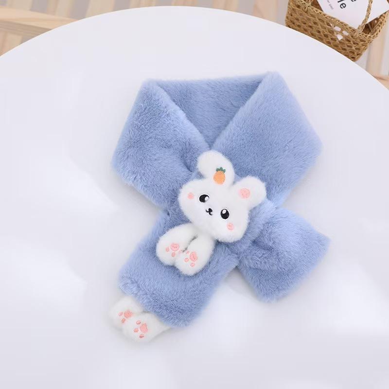 Boys Girls Winter Scarfs Thick Plush Cross Children's Scarf Baby Bib Cute Cartoon Rabbit Faux Fur Neck Protection Warm Shawl