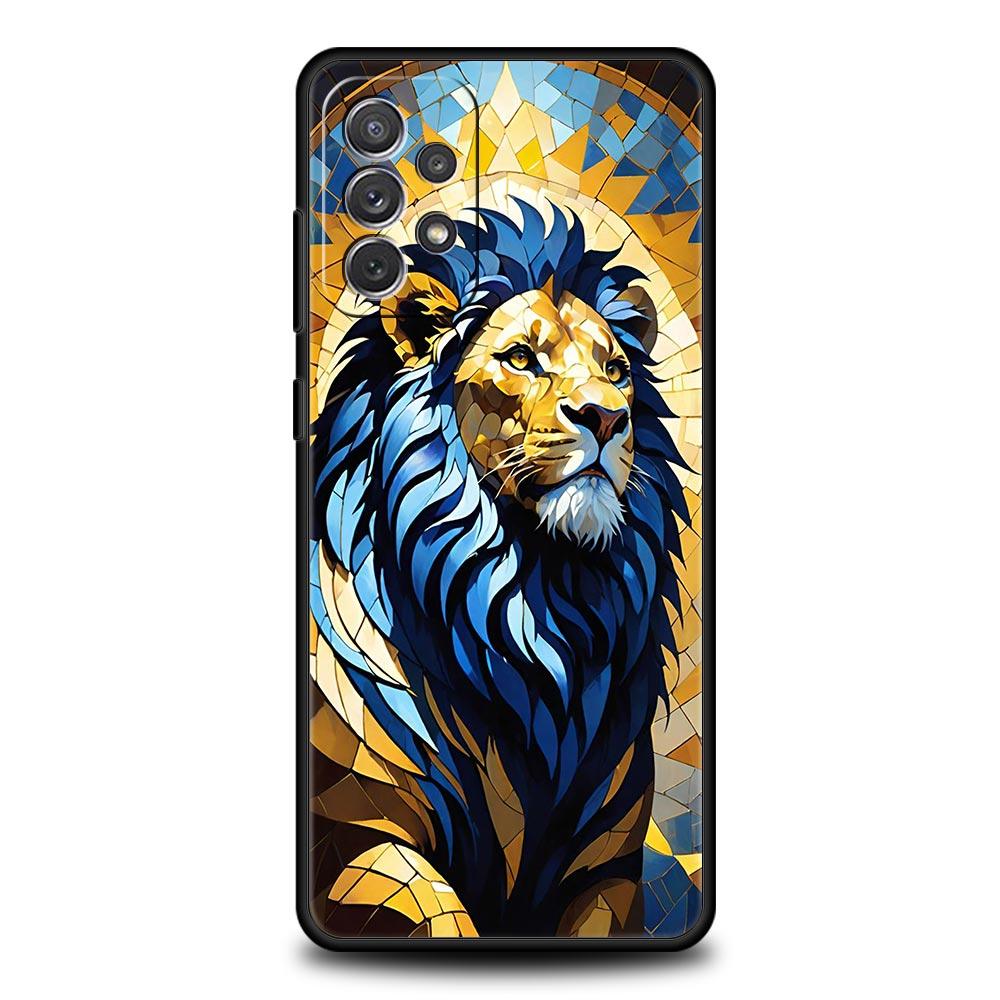 Cross Pattern Bicolor Lion Phone Case for Samsung Galaxy A55 A35 A17 A07 A15 A13 A25 A51 A71 A72 A73 A32 A52 A52S A41 Soft TPU