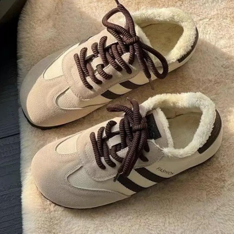 Soft Leather German Training Shoes Women's Winter Velvet Warm Cotton Shoes New Versatile Casual Board Shoes Non-slip Snow Boots