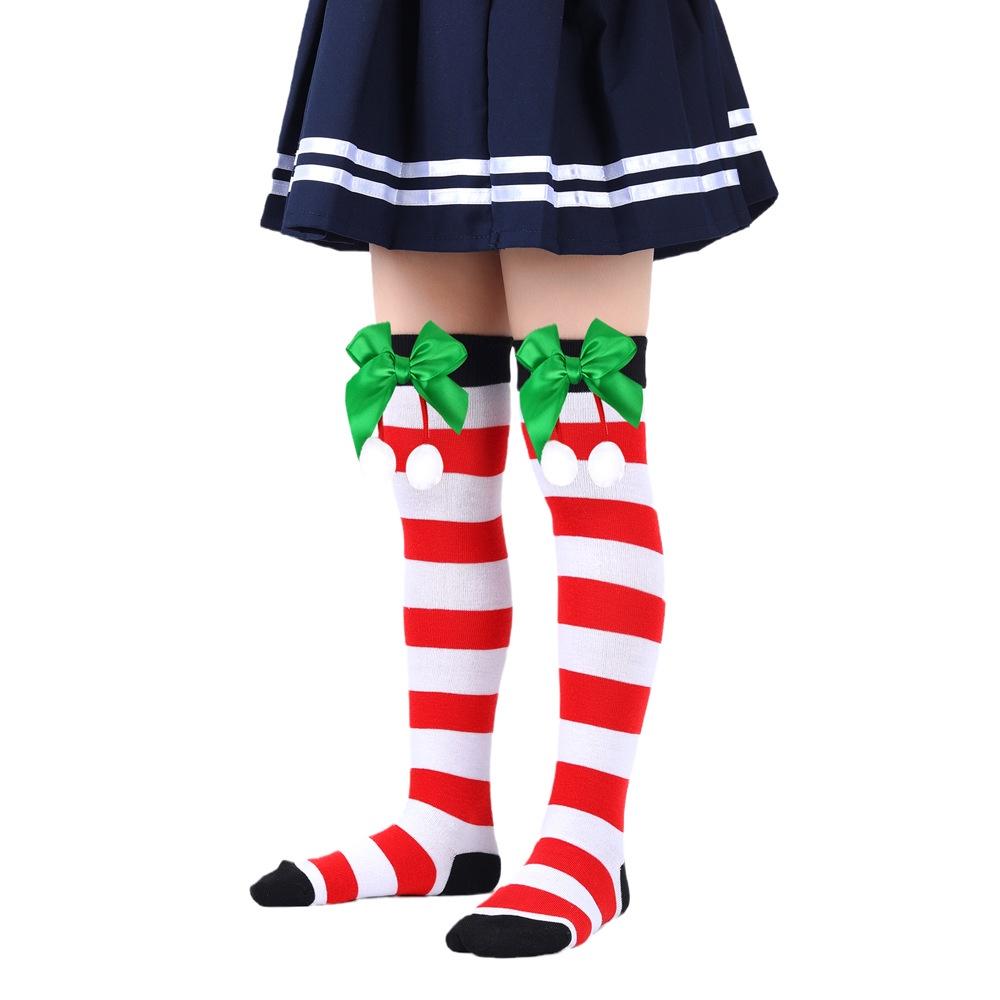 Cute Butterfly Bow Christmas Socks For Girls Long Tube Polyester Fabric