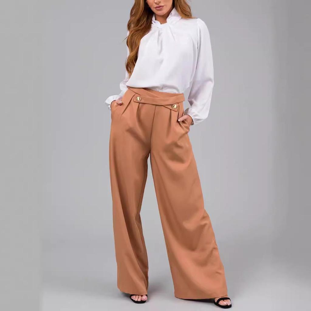 2024 Spring/Summer Women's Casual Wide-Leg Pants with Zipper Pocket