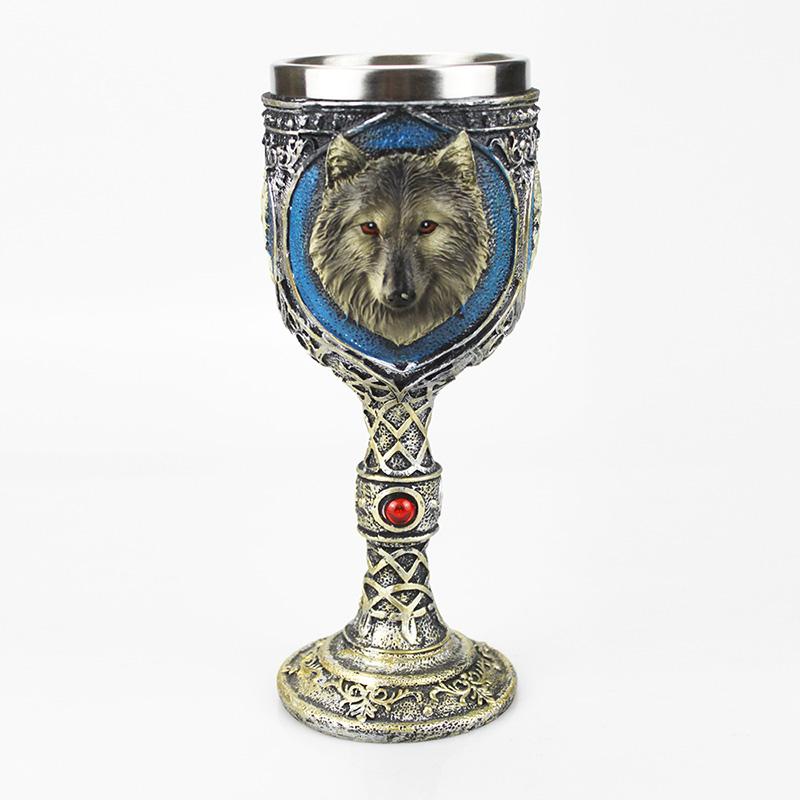Gothic Goblet 3D Viking Stainless Steel Resin Skull Wine Goblet Dragon Claw Skeleton Spine Whiskey Cup Wine Glass for Halloween