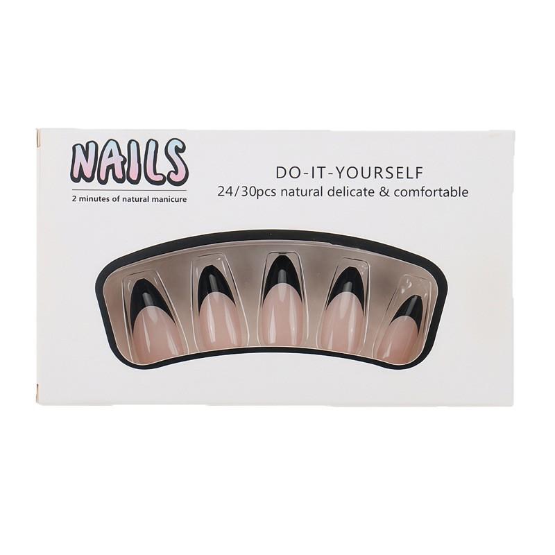 Nail Art Piece Milk Tea Nude Color Minimalist Pure Black French Edge Handmade Wear Nail Whitening Fake Nail Patch