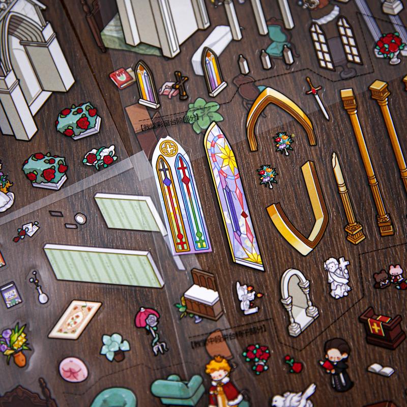 Detective Series Landscape Flat Stickers European Style Miniature Scene DIY Decompression Sticker