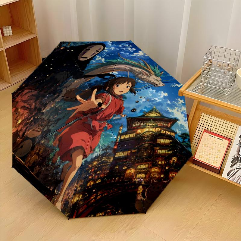 Spirited Away Windproof Auto 8 Rib Folding Umbrella Portable Outdoor Parasol