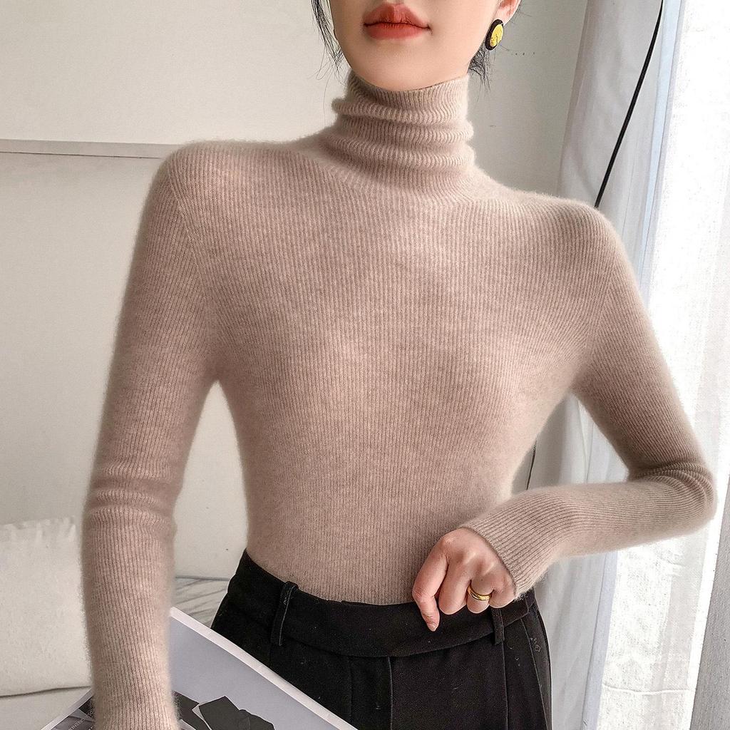 Women's Slim Fit High Neck Seamless Wool Sweater