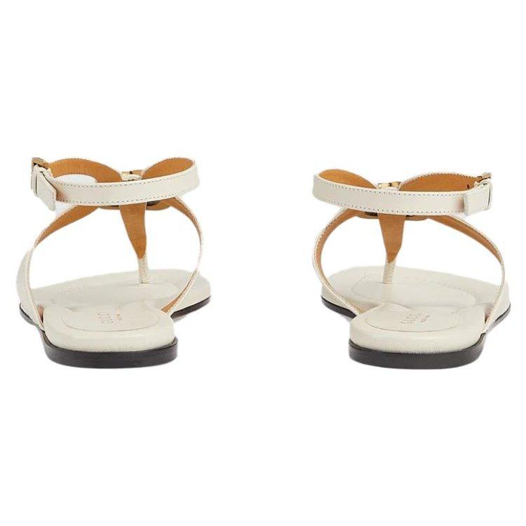 Gucci Double G Leather One Strap Sandals Women's White 746030 BKO00 9049