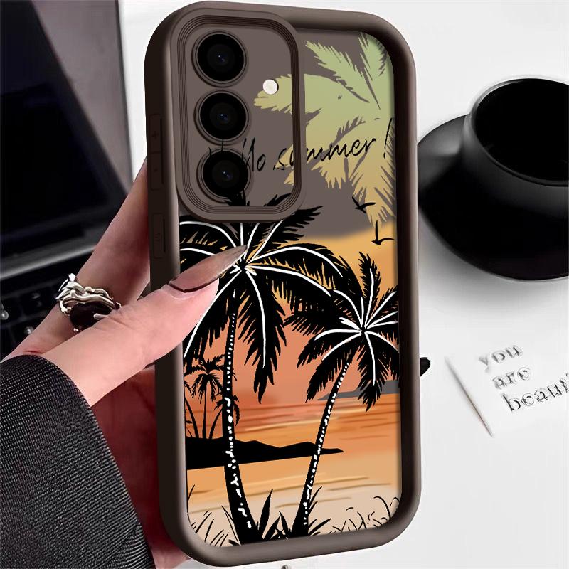 Seaside Coconut Print Case For Samsung A57 A37 A27 A17 S26 Ultra S25 FE A56 A36 A16 A55 A35 A15 A54 5G S21 S22 S23 S24 Plus Shockproof Bumper Cover