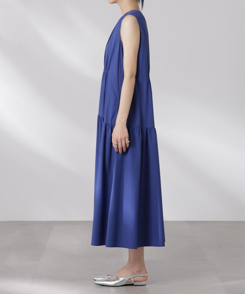 Nano Universe MINOTECH Gathered Tiered Size S (R) V-Neck Dress, Women's, (180), Khaki, 669-5119315