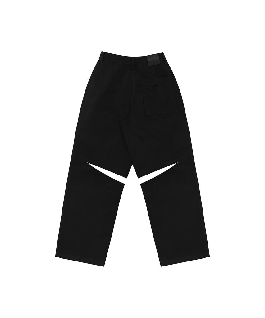 Teulimingbeodeu Knee Slit Wide Pants [ Black ]