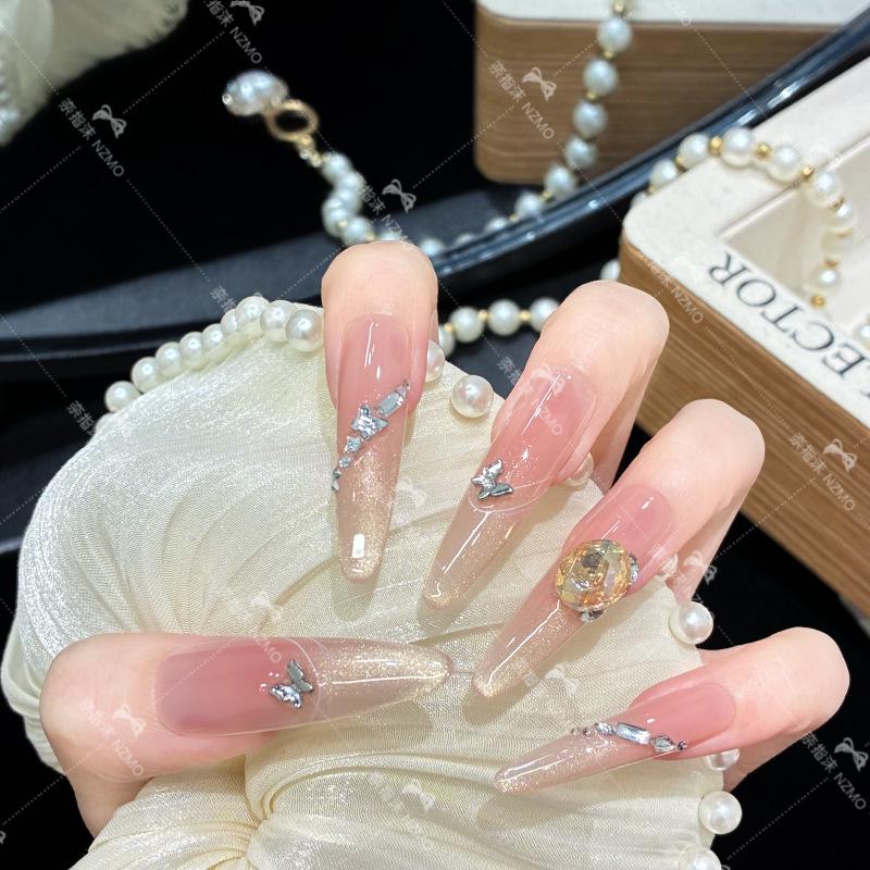 Golden Spotlight Cat Eye Butterfly Handmade Wearable Nails M (Slim Dog 4.0)