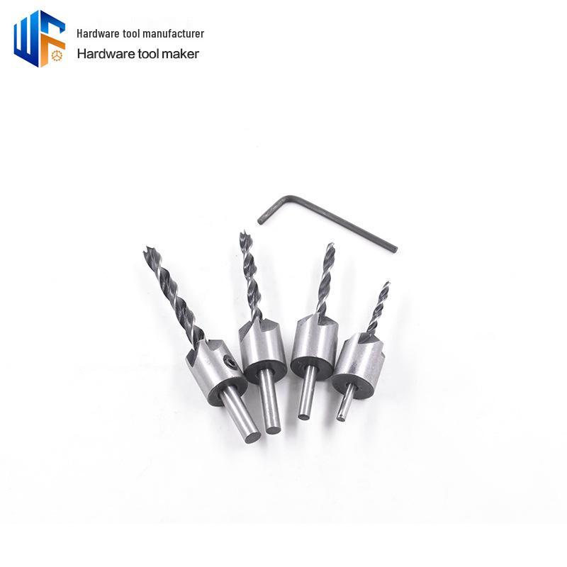 7-Piece Adjustable Three-Point Woodworking Countersink Drill Set - High-Speed Steel for Precision Chamfering and Hole Drilling