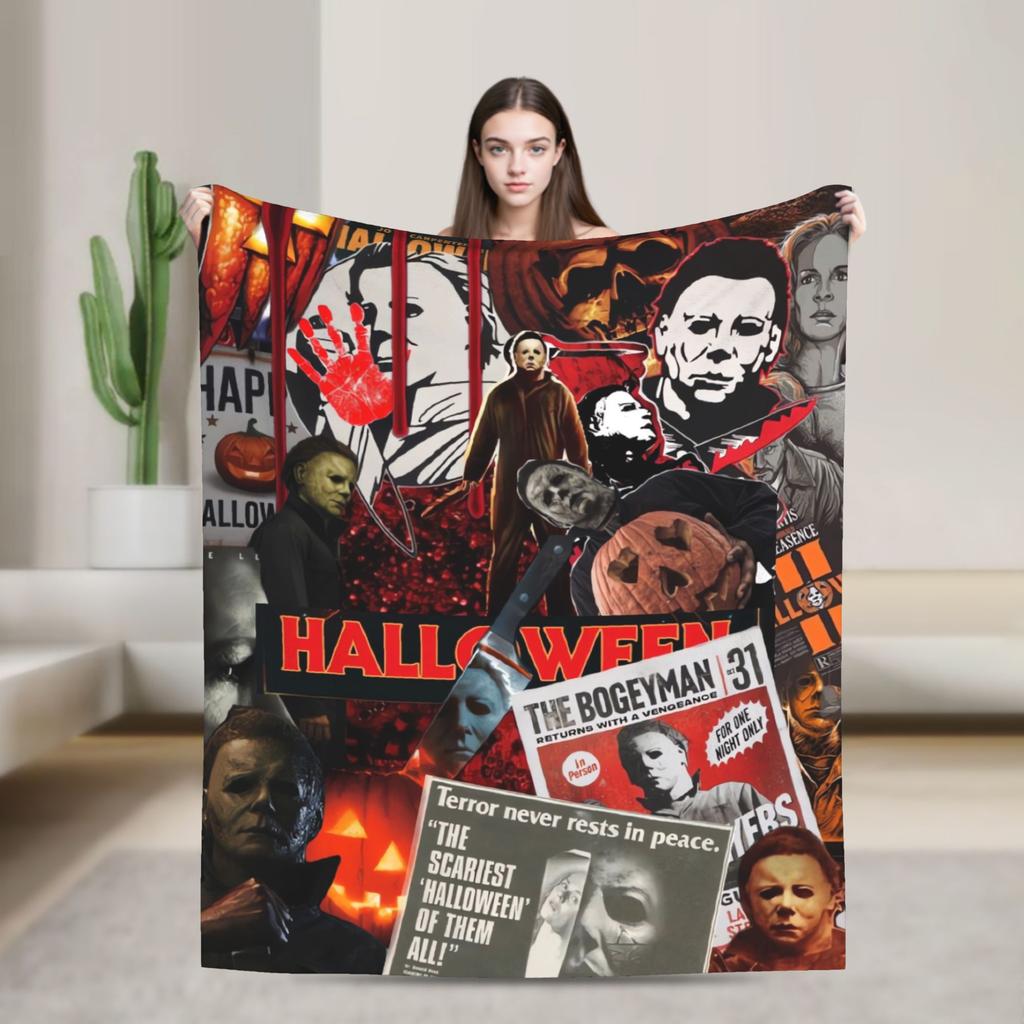 Michael Myers Halloween  Blankets  Picnic Flannel Throw Blanket For Couch Bed Soft Customized Quality Bedspread Birthday Gift
