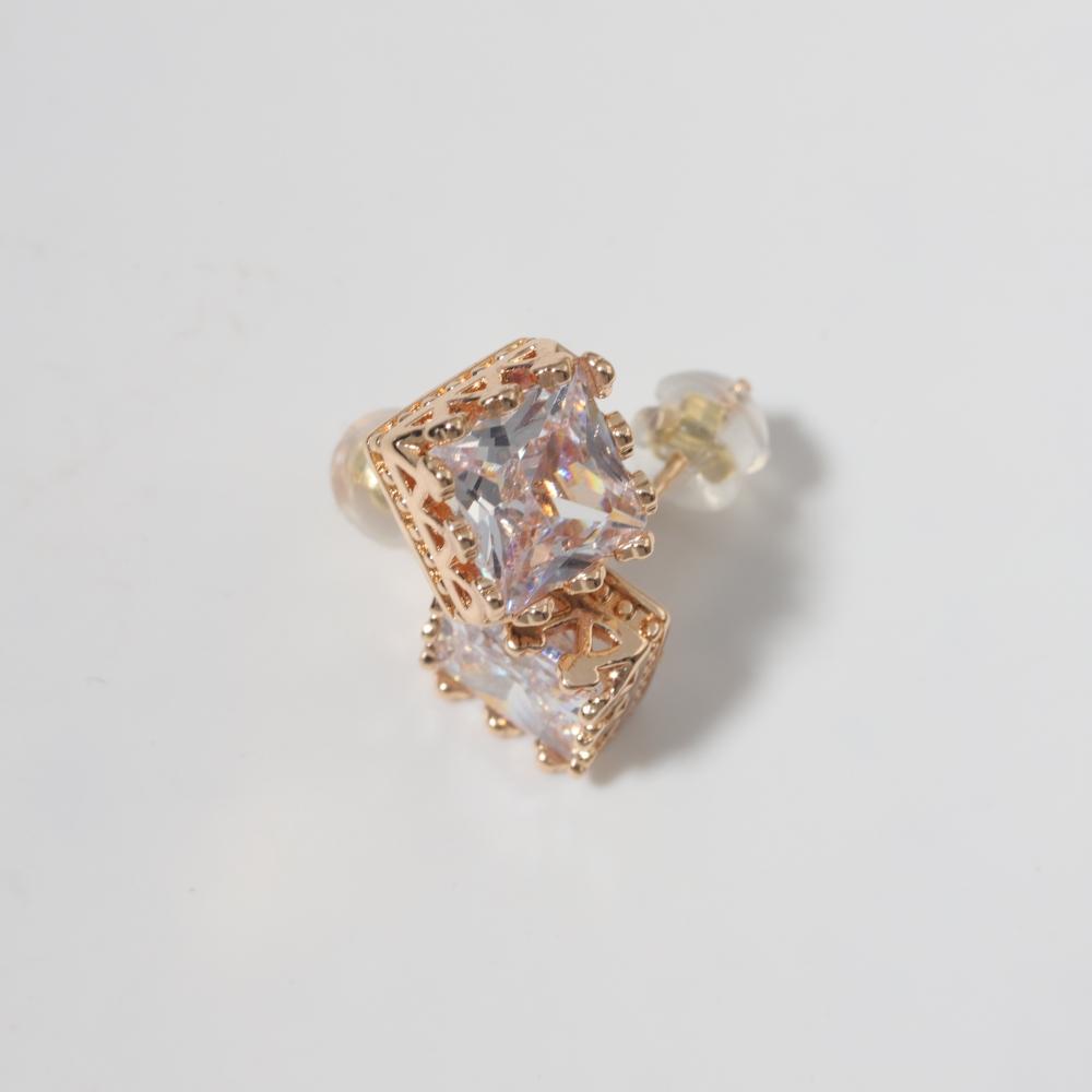 Simple Square Zirconia Stud Earrings for Women Golden Earring Jewelry Party Accessories