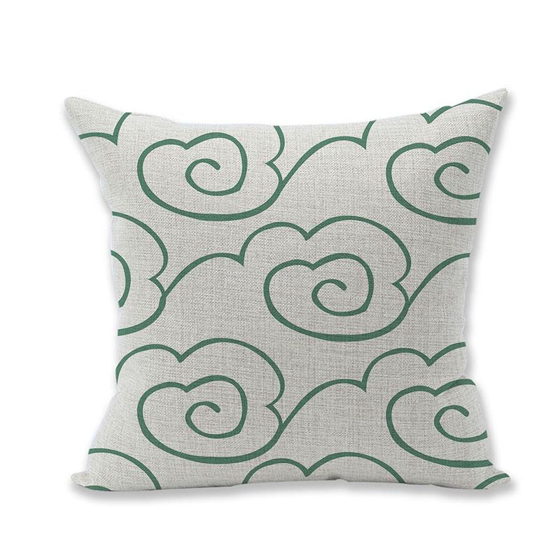 Premium Quality Green Geometry Cotton Linen Pillow Case For Versatile Home And Office Use