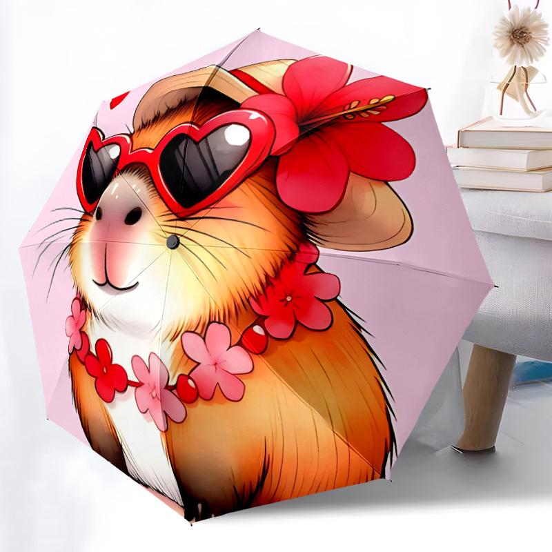1pc Hamster SunglassesAutomatic Open/close Folding Umbrella, Compact Portable Travel Umbrella, Perfect Birthday/Holiday, Cute Umbrella Y021