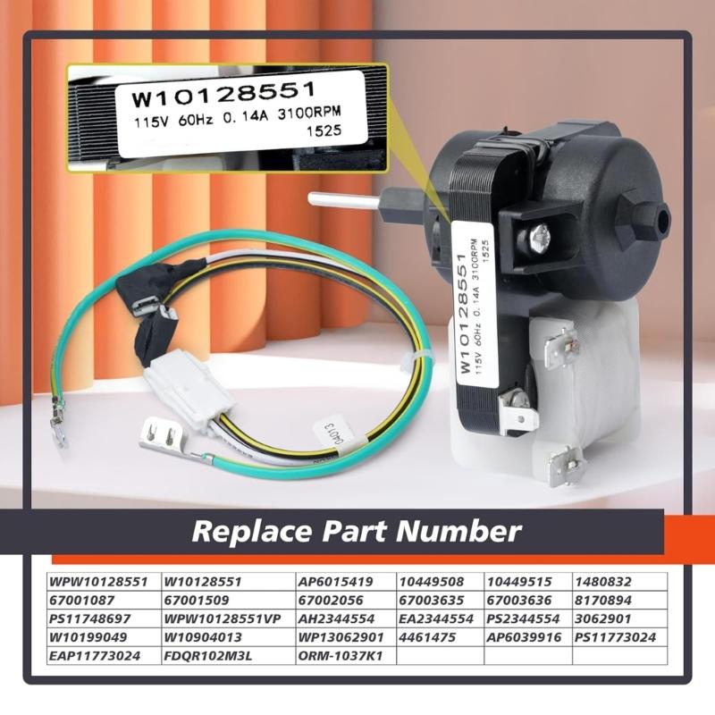 115V Refrigerator Evaporator Fan Motor for W10128551 and 8170894 Cooling Fan Motor Replacement Refrigerator Parts