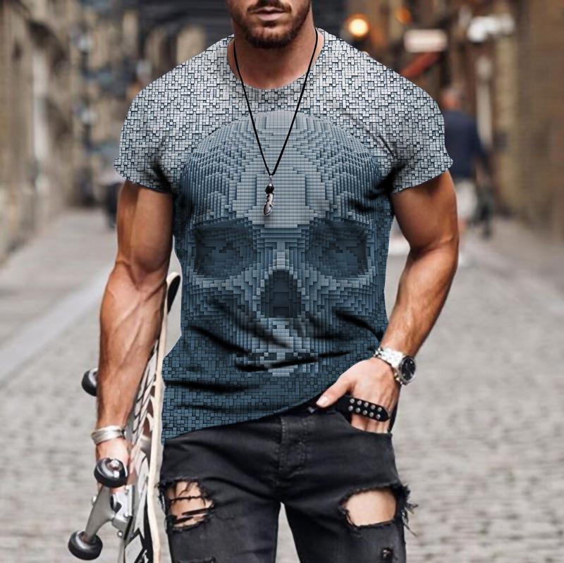 Men's 3D Printed T-Shirt Skull Pattern Print Short Sleeve O-Neck Pullover Casual Top