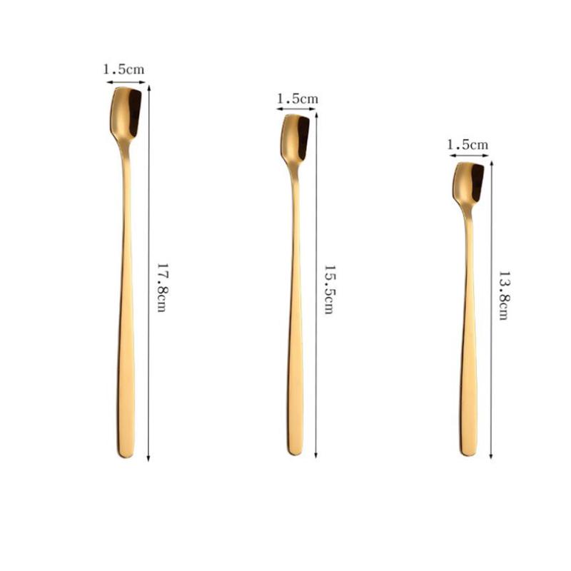 Cap pătrat din oțel inoxidabil cu mâner lung pentru amestecare cu gheață linguriță de ceai pentru vesela de bar