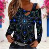 Women Plus Size Asymmetric Cutout Neck Cold Shoulder Long Sleeve Fitted Pastel Gradient Printed Top