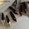 Fashion SUOJIALUN 2025 New Brand Women Flat Shoes Fashion Pointed Toe Shallow Slip On Ladies Boat Shoes Soft Flat Heel Dress Ballerina S