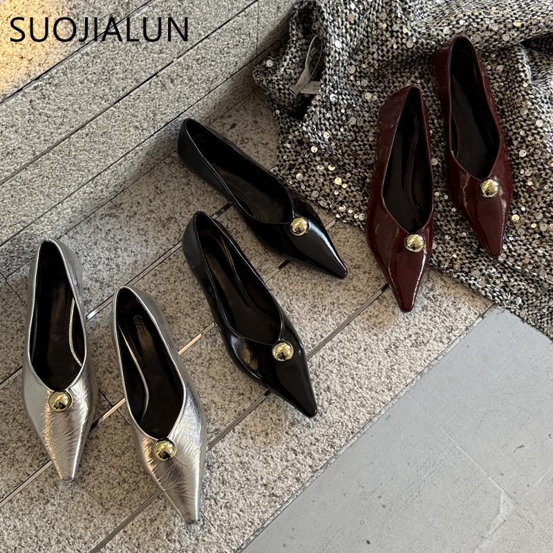 Fashion SUOJIALUN 2025 New Brand Women Flat Shoes Fashion Pointed Toe Shallow Slip On Ladies Boat Shoes Soft Flat Heel Dress Ballerina S