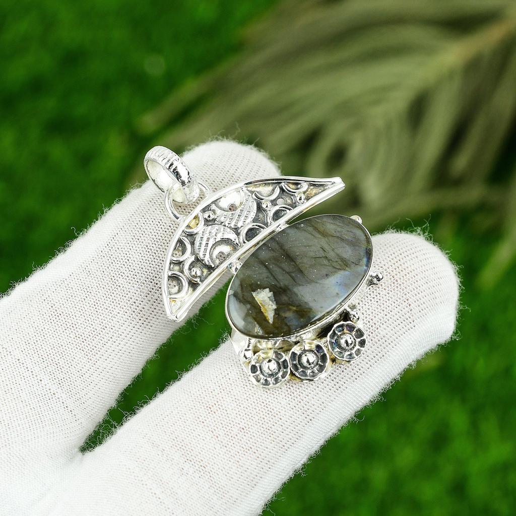 Oval Labradorite Gemstone 925 Silver Daughter Wedding Bezel New Pendant Jewelry