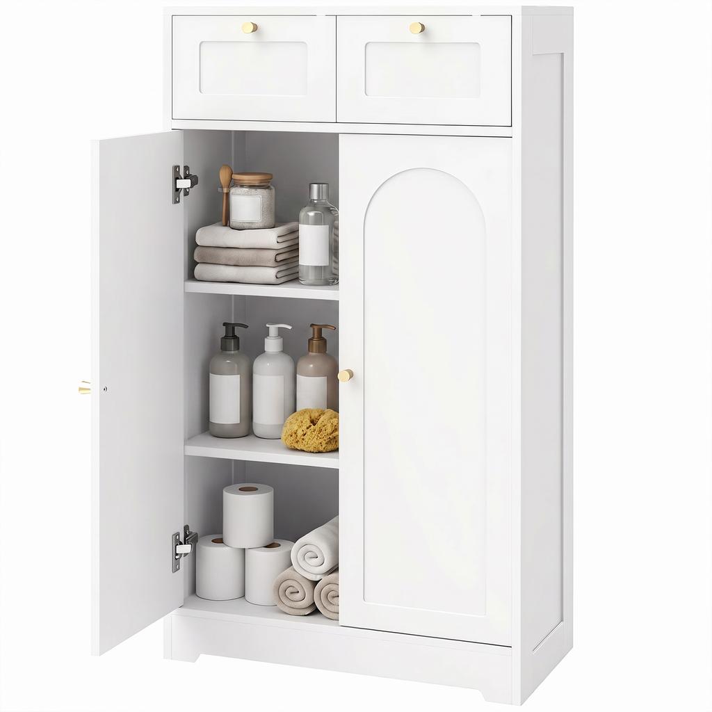 Narrow Bathroom Cabinet with 2 Drawers 60 X 30 X 108 Cm White