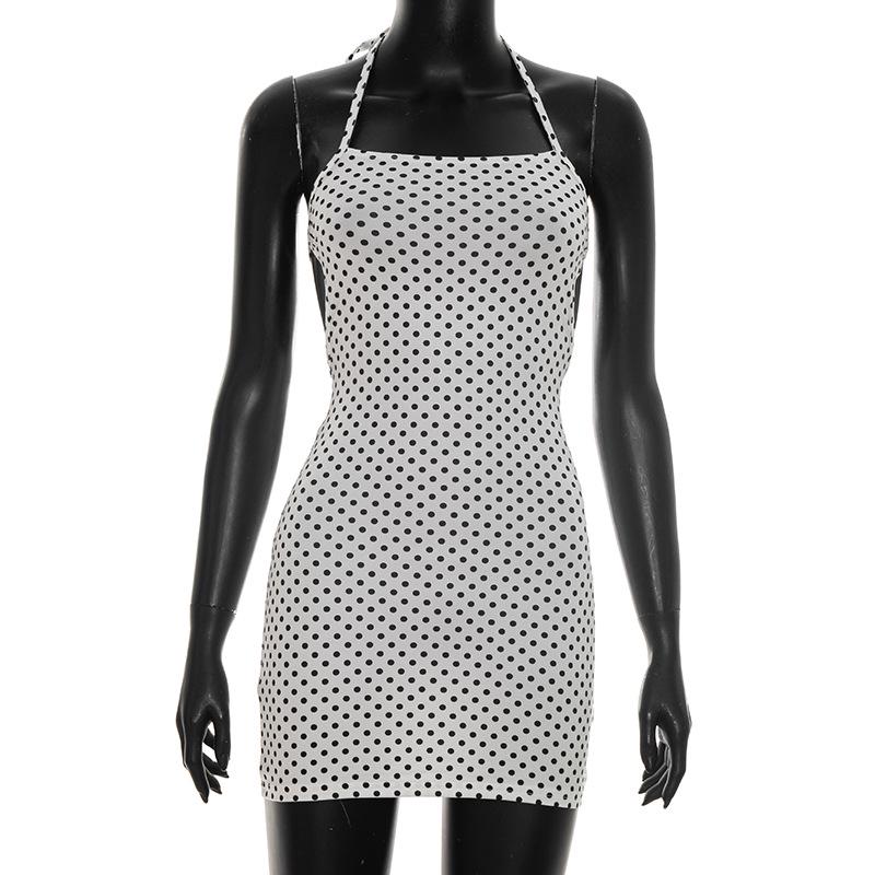 Polka Dot Halter Backless Short Dress - Spring Sexy Style Small белый