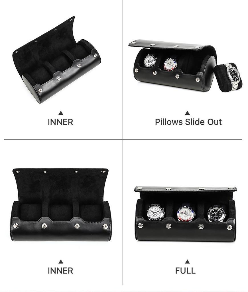 CONTACTS FAMILY Leather Anti-Fall Watch Box: Portable Three-Piece Mechanical Watch Storage Case