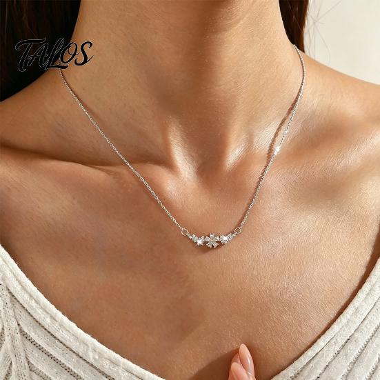 Elegant Neck Decoration 5 Petal Flower Zirconia Necklace, Minimalist Light Luxury Skin Friendly Alloy Necklace Choker for Women, Dainty Chain Layering