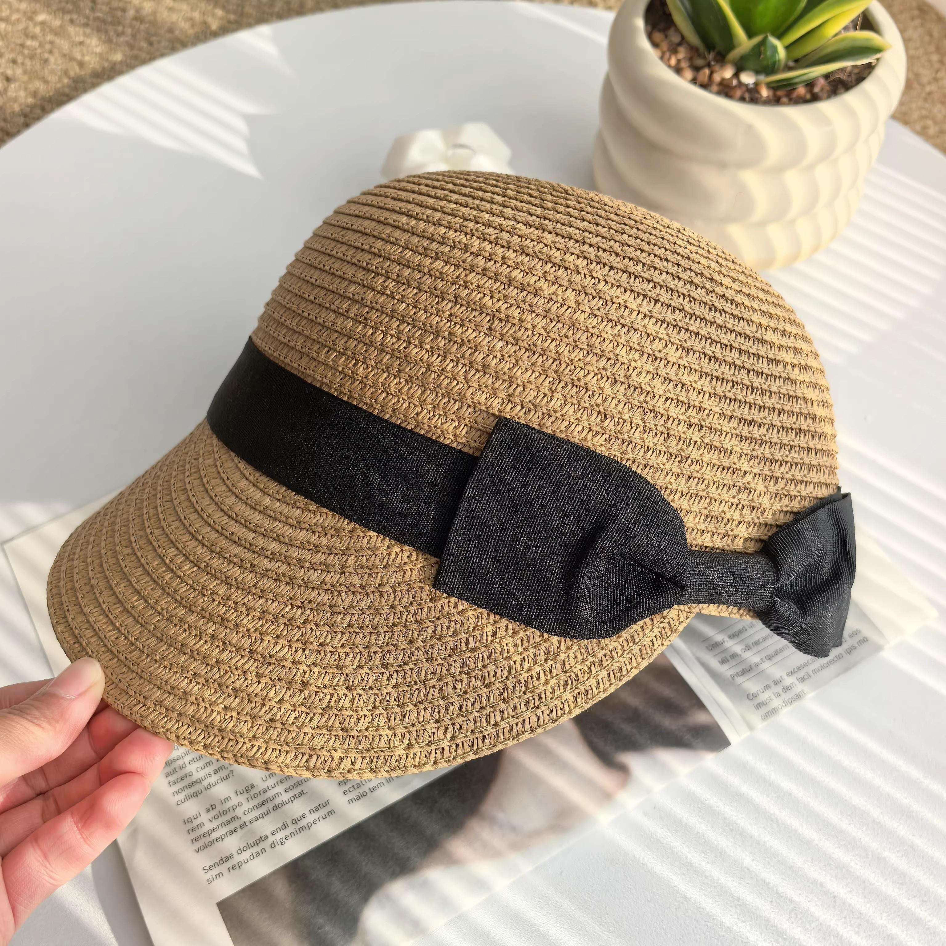 

Sunshade Hat for Women Summer Grass Woven Breathable Fashion Bow Equestrian Hat Beach Vacation Style Duckbill Hat хаки