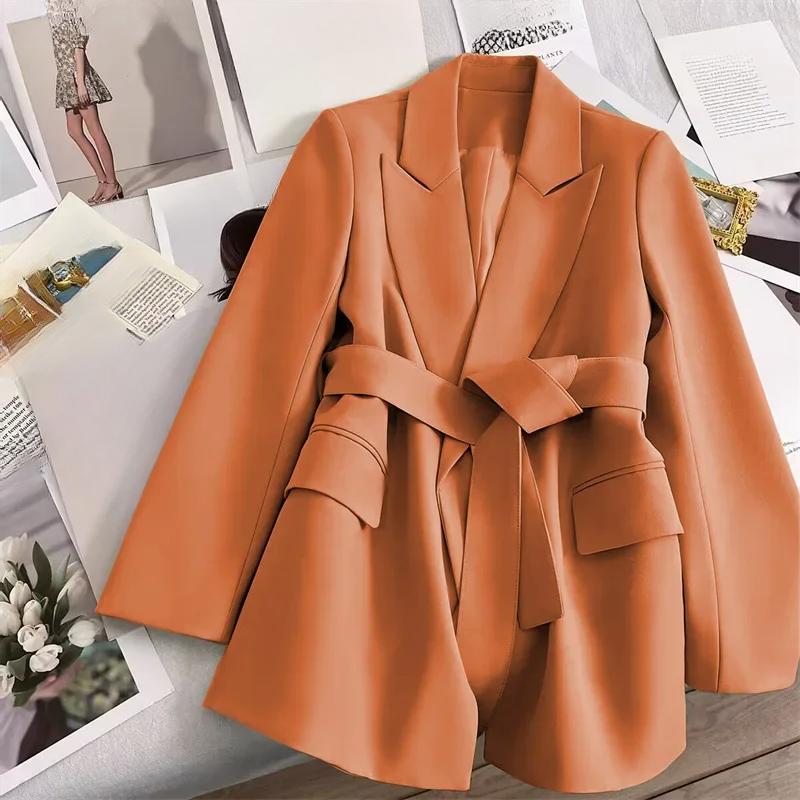 

Пальто с длинным рукавом, пиджак с карманом, офисная женская модная верхняя одежда, свободный однотонный элегантный блейзер, осенняя одежда, новые товары, уличная одежда S оранжевый