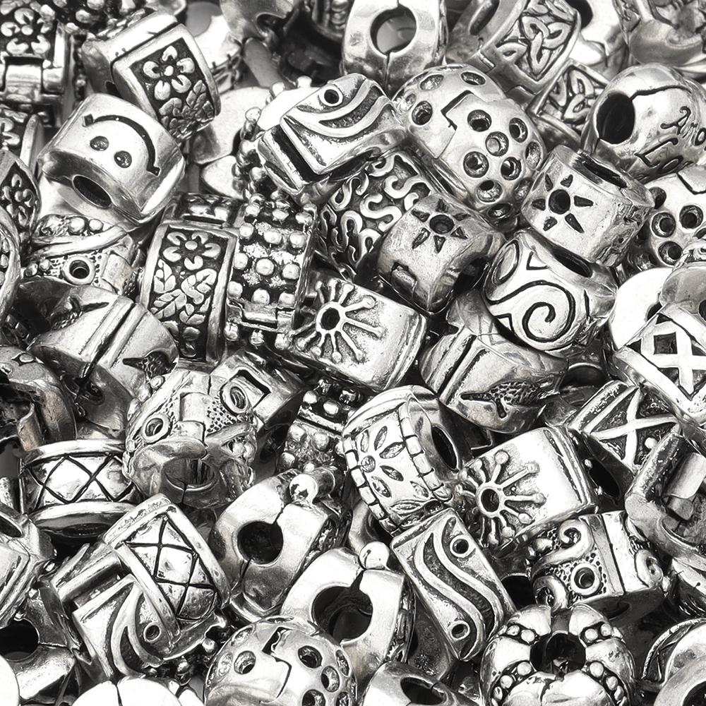5pcs Positioning Buckle Multiple Styles Ancient Silver Fixed Clip Big Hole Spacer Beads For Jewelry Making DIY Bracelet Necklace