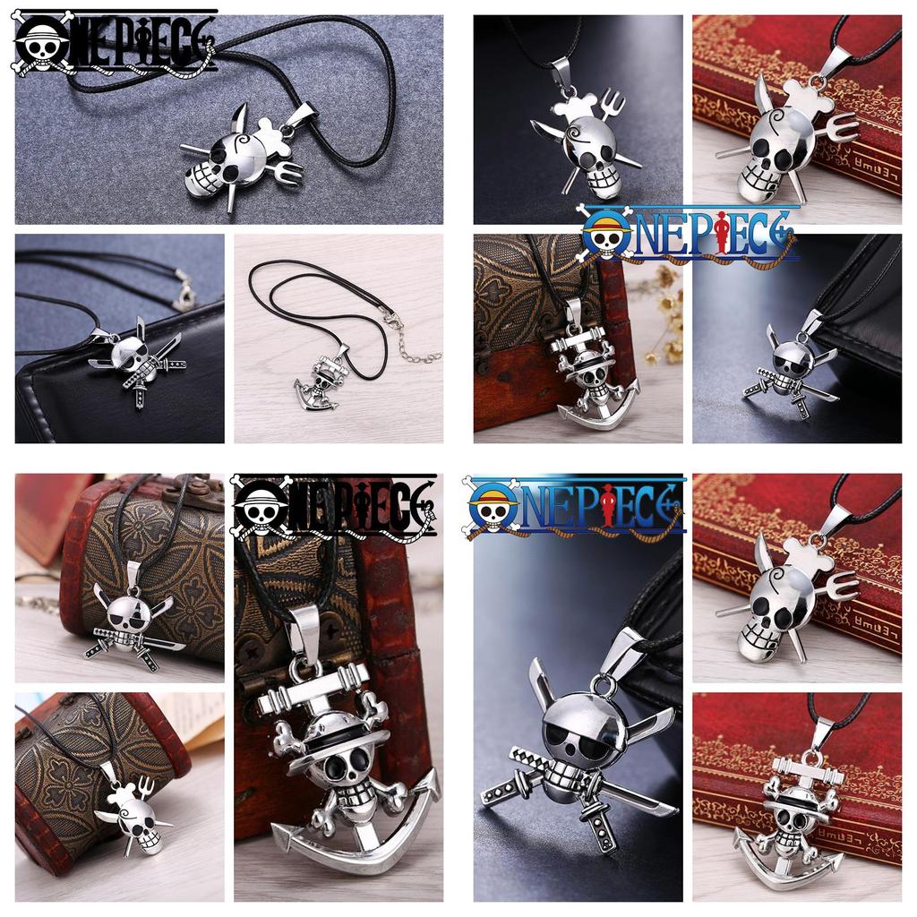 Stylish One Piece Black Alloy Skull Necklace For Young Adults, Featuring Sanji And Whitebeard
